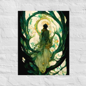 Baum des Lebens Wandkunst, Mattes Giclée Poster, Jugendstil Druck, Art Deco Druck, Wald Druck, Cottagecore Druck, Woodland Druck, Moos