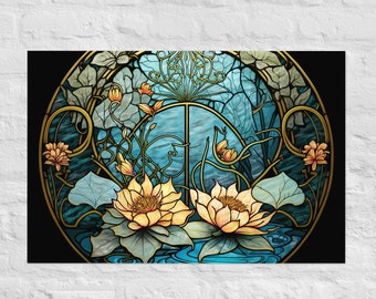 Glasmalerei-Seerose #5, Matter Kunst Poster Druck, Matt Druck, Jugendstil Druck, Art Deco Druck, Vicorian Wand Kunst Druck