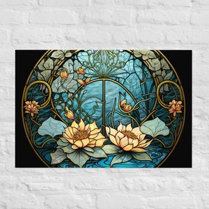 Waterlily 5, Faux Stained Glass Art Poster Print, Matte Print, Art Nouveau Print, Art Deco Print, Victorian Art Print, Lotus Print, Boho Art