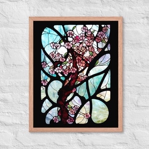 Cherry Blossoms in Faux Stained Glass Framed Art Poster Print #2, Sakura Print, Art Nouveau Flowers, Pink Flowers Print, Cherry Tree Print