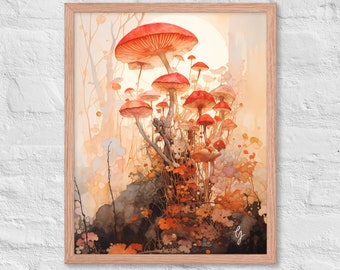 Impresión de arte de setas enmarcada #1, arte de hongos, impresión botánica enmarcada, arte boho, impresión de acuarela, arte de hongos, impresión cottagecore, vintage, otoño
