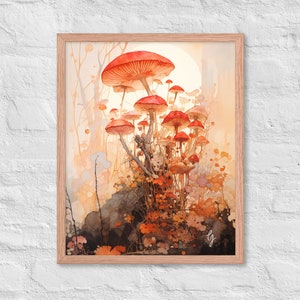 Framed Mushroom Art Print #1, Fungi Art, Framed Botanical Print, Boho Art, Watercolor Print, Fungus Art, Cottagecore Print, Vintage, Autumn