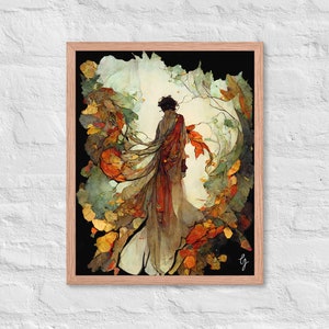 Art Nouveau Framed Print, Cottagecore Print, Art Deco Framed Print Spirit of Autumn #1, Matte Giclée Framed poster, Fall Leaf Forest Spirit