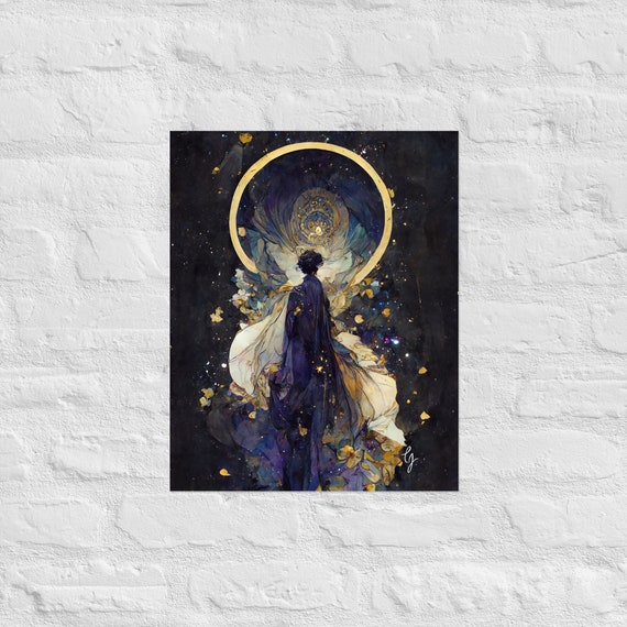 Face Full of Stars Galaxy #5, Premium Luster Photo Paper Print, Art Nouveau Print, Dark Academia Art Print, Stars Art, Cosmic Art Print