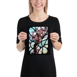 Cherry Blossoms in Stained Glass Print #2, Sakura Blossoms, Art Nouveau Flowers, Pink Flowers Print , Cherry Blossom Tree, Large Art Print