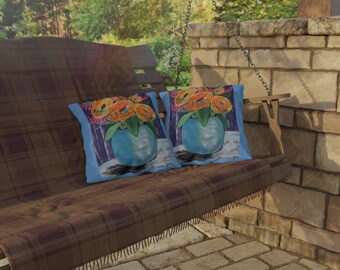 Orange Flowers Outdoor Pillows