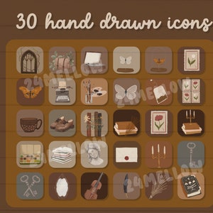 Cozy Dark Academia Hand Drawn App Icons Moody Vintage Aesthetic App Icons Pack Iphone Wallpaper Designs Ios 15 App Icons Bundle