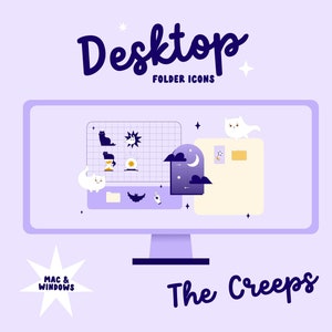 Retro Halloween Desktop Organizer The Creeps Wallpaper Desktop Icons for Mac, Windows, Ghosts, Cats, Bats Icons