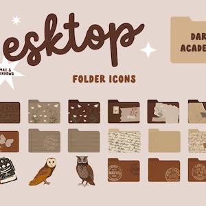 Dark Academia Desktop Organizer Wallpaper Desktop Icons for Mac, Windows