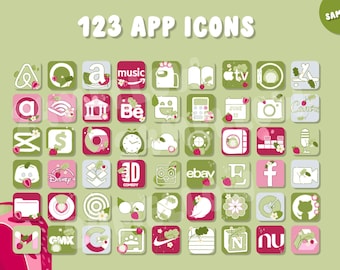 Strawberry App Icons iPhone iOS 14 15 Summer Iphone Icons Kawaii Green Pack Icons for App Covers Home Screen Matcha Frog App Icon Bundle