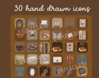 Dark Academia App Icons: Moody Hand-Drawn iOS Theme (Digital Download)