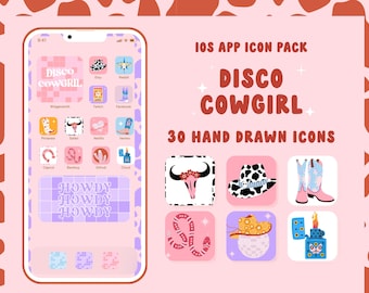 Disco Cowgirl App Icons iOS 14 Retro Western App Icons Cosmic Cowgirl Iphone Wallpaper Social Media Icons iOS App Icons