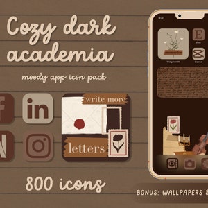 Cozy Dark Academia App Icons Vintage Vibes Aesthetic App Icons Pack Iphone Wallpaper Dark Brown Designs Ios 15 App Icons Bundle