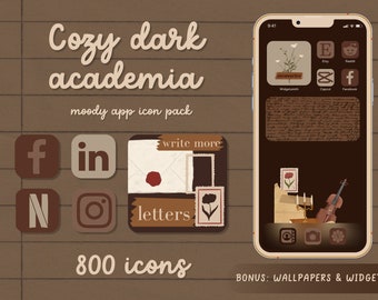 Cozy Dark Academia App Icons Vintage Vibes Aesthetic App Icons Pack Iphone Wallpaper Dark Brown Designs iOS App Icons Bundle