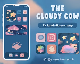 Fluffy Cow App Icons Celestial Iphone Wallpapers Kawaii iOS 14 15 App Icon Bundle