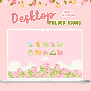 Custom Spring Desktop Icons and Macbook Wallpaper, Pink Green Whimsical Computer, Colorful Laptop Windows Desktop Organizer Wallpaper