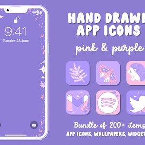 iPhone iOS Icons 14 15  App Icons Pack Pastel Pink and Purple Aesthetic Minimal Icons for App Covers Fairy Core Aesthetic Home Screen