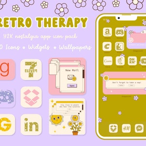 Retro Therapy IOS Purple App Icons Pack Disco Groovy Iphone Wallpaper and Widgets for ios 14 15 16