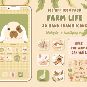 Cottagecore Farm Life Bunny IOS Green App Icons Pack Easter Nature Nostalgia Iphone Wallpaper and Widgets for ios 14 15 16