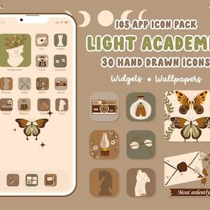 Light Academia Cozy Hand Drawn App Icons Book Lover Vintage Aesthetic App Icons Pack Iphone Wallpaper Beige Ios 14 Moody App Icons