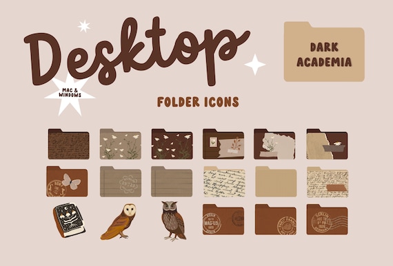 Dark Academia Desktop Organizer Wallpaper Desktop Icons for Mac, Windows