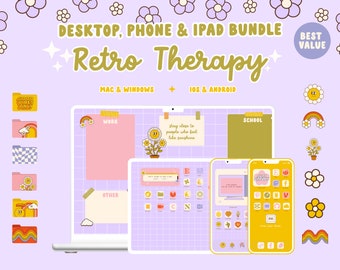 Retro Therapy Desktop Organizer Macbook Folder Icons and IOS App Icons Pack Computer Wallpaper Desktop Icons for Mac, Windows