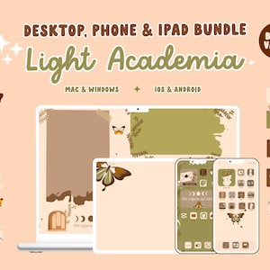 Light Academia Desktop Organizer Wallpaper and App Icons IOS Icon Pack Bundle, Desktop Icons Book Lover Widgets for Mac, Windows