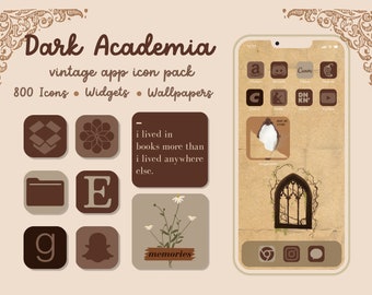 Cozy Dark Academia App Icons Vintage Vibes Aesthetic App Icons Pack Iphone Wallpaper Dark Brown Designs iOS App Icons Bundle