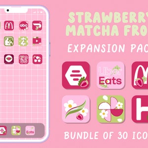 Strawberry Matcha Frog App Icons iPhone iOS 14 15 Summer Iphone Icons Kawaii Green Pack Icons for App Covers Home Screen App Icon Bundle