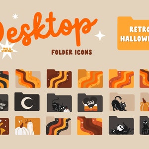 Retro Halloween Desktop Organizer Wallpaper Desktop Icons for Mac, Windows