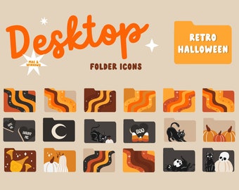 Retro Halloween Desktop Organizer Wallpaper Desktop Icons for Mac, Windows