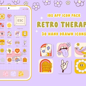 Retro Therapy IOS Purple App Icons Pack Disco Y2K Nostalgia Groovy Iphone Wallpaper and Widgets for ios 14 15 16