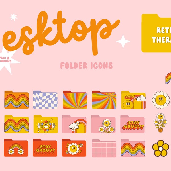 Retro Therapy Desktop Organizer Wallpaper Desktop Icons for Mac, Windows