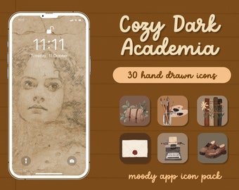 Cozy Dark Academia Hand Drawn App Icons Moody Vintage Aesthetic App Icons Pack Iphone Wallpaper Designs iOS App Icons Bundle