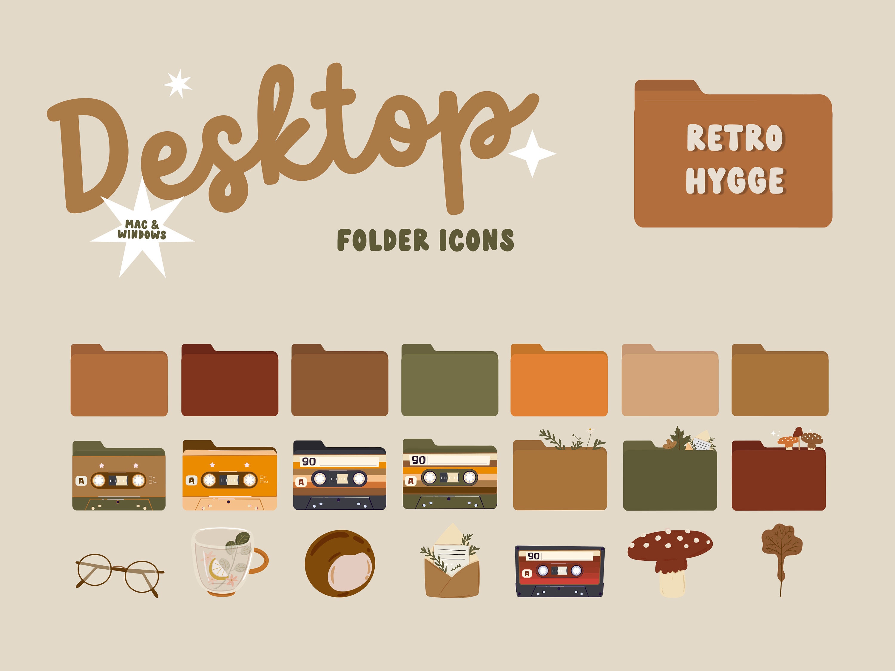 Retro Hygge Desktop Organizer, Ios Icon Pack Bundle (digital Download ...