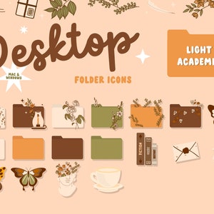 Light Academia Desktop Organizer Wallpaper Book Lover Vintage Art Desktop Icons for Mac, Windows, Laptop or PC