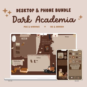 Dark Academia Desktop Organizer Wallpaper and App Icons IOS Icon Pack Bundle, Desktop Icons for Mac, Windows