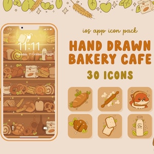 French Fox Bakery App Icons Hand Drawn iPhone iOS 14 15 & Android Kawaii Matcha Brown Fall Iphone Wallpaper Widgets Ios Icons Bundle