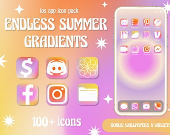 Endless Summer App Icons Pastel Aesthetic App Icon, Spring iOS15 Icons, Summer Widgets, iPhone & Android, Pink Gradient Groovy
