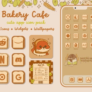 Cute Bakery App Icons Hand Drawn iPhone iOS 14 15 & Android Kawaii Matcha Brown Fall Iphone Wallpaper Widgets Ios Icons Bundle