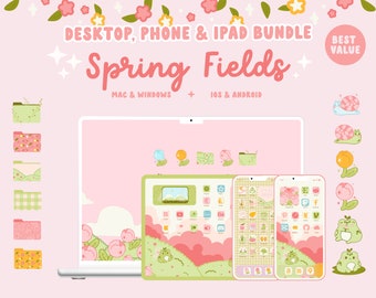 Spring Fields Desktop Organizer Macbook Folder Icons and App Icons IOS App Icons Pack Computer Desktop Icons for Mac, Windows