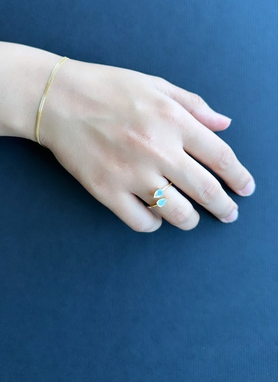 teardrop moonstone ring • adjustable gold gemstone ring