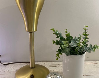 Vintage MCM goblet/cone table lamp-brushed gold-WORKS-push button-rare-decor-1950s-unique lamp