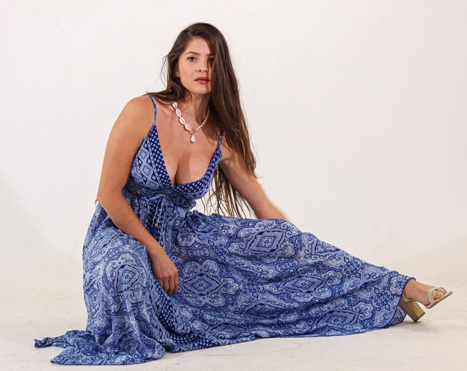 Wide Strap Lucy Dress Boho Blue main image 1
