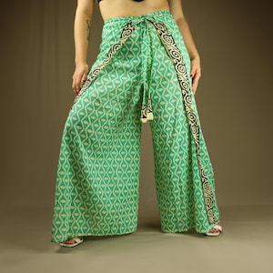 Wickel Yogahose aus Bio-Baumwolle l Multi Way Palazzo Hose l Hohe Taille Meditationshose mit weitem Bein l Zwei in Einem Strandhosen