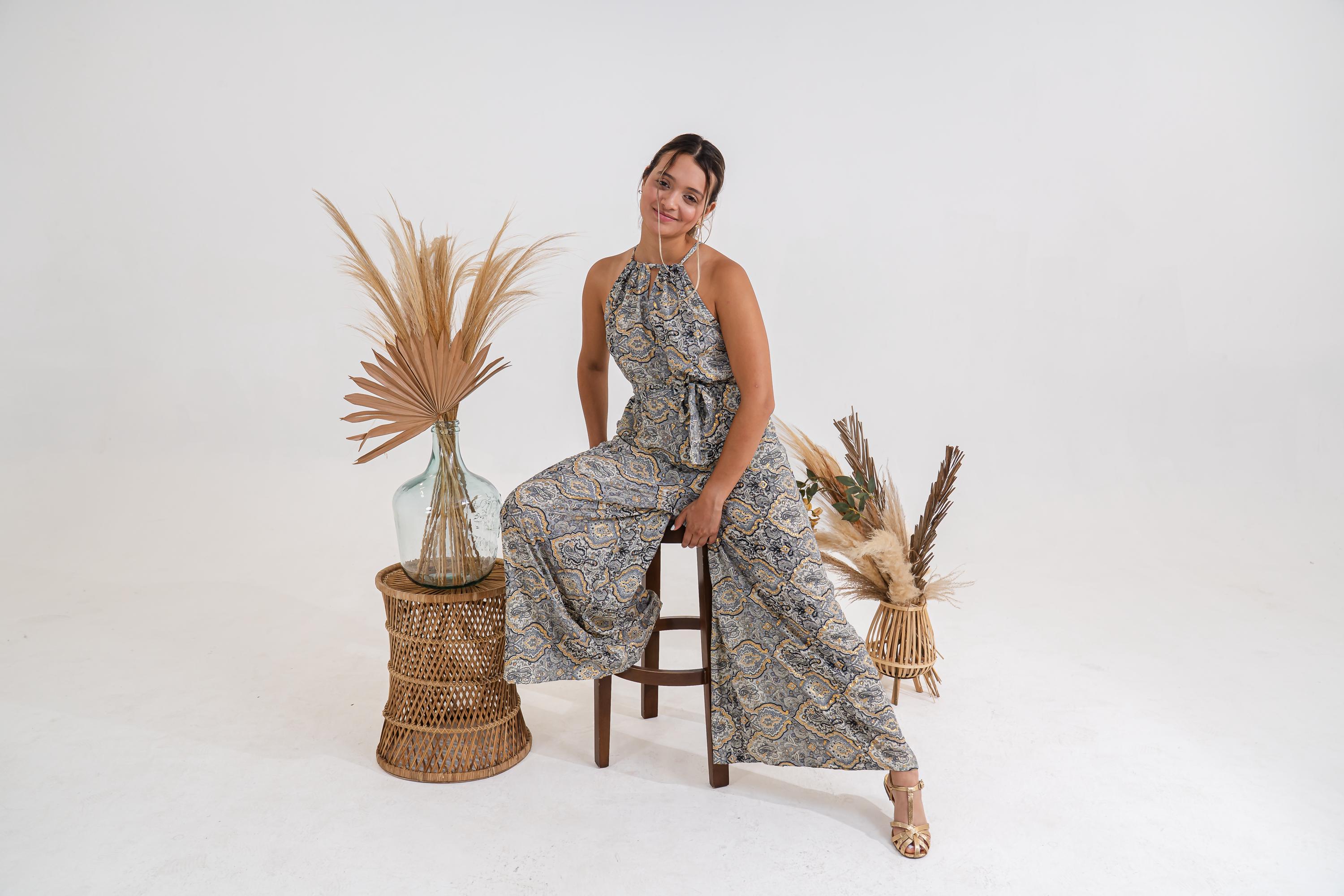 MakeMeChic Women's Plus Size Boho Maxi Dress – Paisley Print Halter With Criss Cross Back