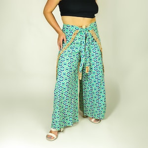 Blue Wrap Around Trousers l Wrap pants l Palazzo Pants l Wide Leg Pants l Boho Tie Front Pants l Festival Outfits l Gift for Her l Yoga Pant