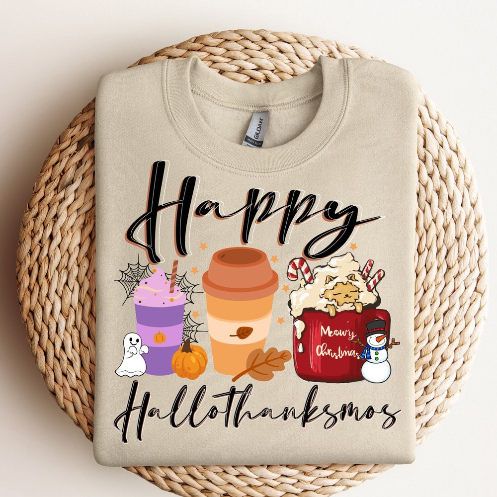 Happy Hallothanksmas Shirt, Halloween Party Shirt, Halloween, Pumpkin Halloween Shirt, Cute Halloween Shirt, Thanksgiving Christmas Shirt Trendy Fashion
