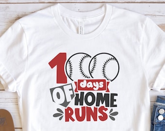 100 Days Of Home Runs Shirt, 100 Days Of School Shirt, Baseball Lover Student Shirt, Back To School Gift, Cute Teacher Gift, 100th Day Gift