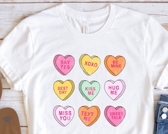 Conversation Hearts Shirt, Valentines Day Shirt, Couple Shirt, Valentines Day Gift, Say Yes Be Mine And Kiss Me Shirt, Valentine Shirt